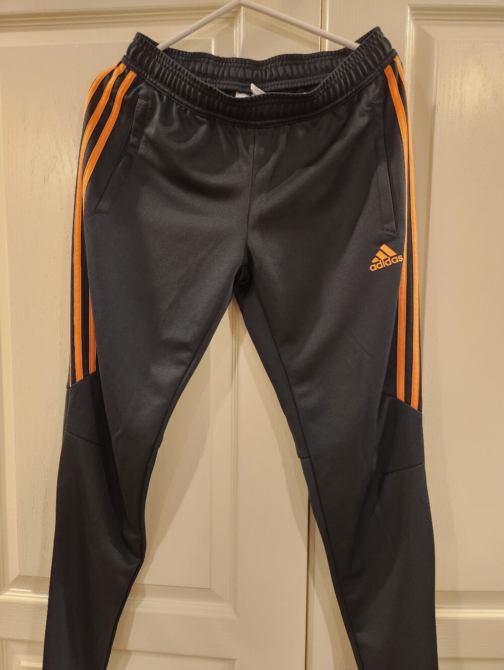 Adidas Women's Black Joggers with Orange Stripes, Size M